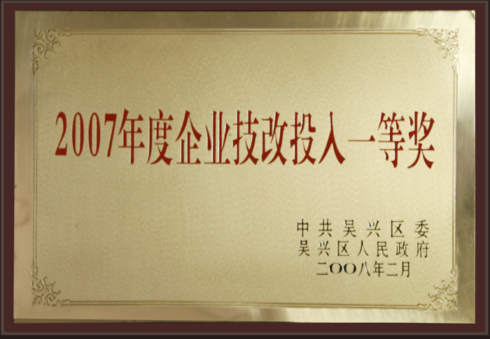 2007年度企業(yè)技改投入一等獎